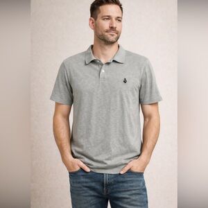 Volcom Polo Shirt XL Sage Gray Short Sleeve Stone Logo Casual Skate
